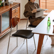 Modern Dining Chair with Stainless Steel Legs Faux Leather Upholstered Seat Ergonomic Wood Backrest for Dining Room